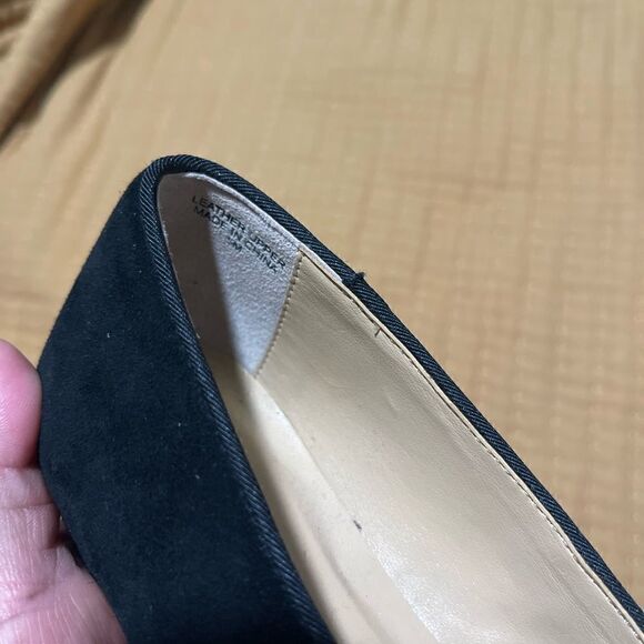 Talbots Black leather upper bow rhinestone flat 5M - Picture 2 of 9